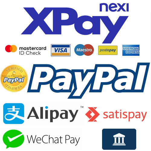 Accettiamo pagamenti con Carta di credito, 
PayPal,  Amazon Pay, Bonifico Bancario